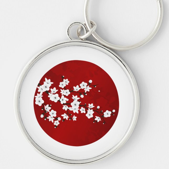 Rising Sun Cherry Blossom Red Black White Keychain (Front)
