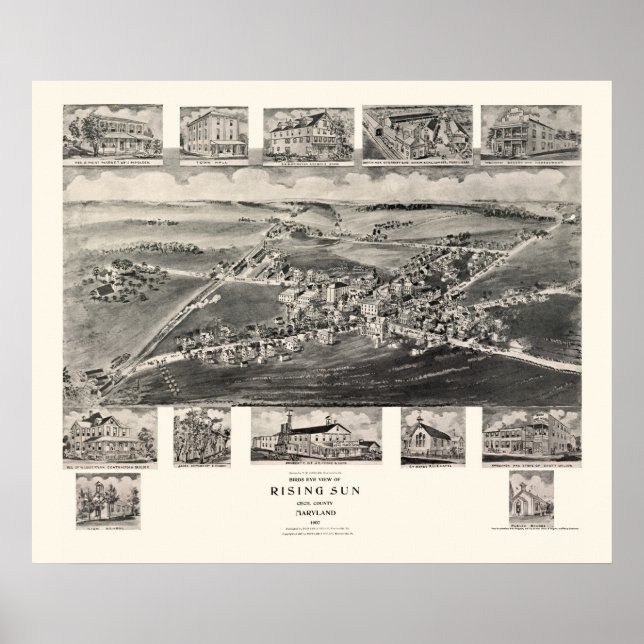 Rising Sun, MD Panoramic Map - 1907 Poster (Front)