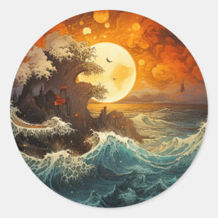 Rising Sun Wave Yin Yang Martial Arts Classic Round Sticker