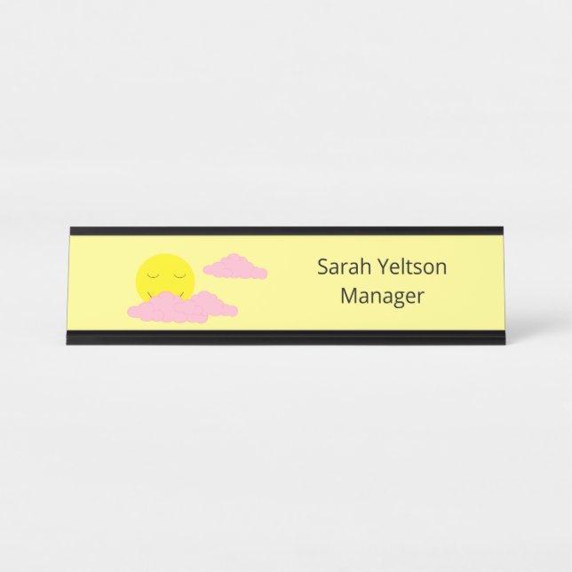 Rising Sun with Pink Clouds: Light Yellow Desk Name Plate (Front)