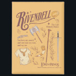 RIVENDELL™ Watercolor Collage Graphic Magnet<br><div class="desc">Journey across Middle-Earth™ with this beautifully illustrated Lord of the Rings™ design featuring Rivendell™. Featuring an artful collection of iconic elements — including an Elven blade, bow, axe, staff, and the One Ring — this collage captures the strength, unity, and quiet wisdom found within the Fellowship. Meaningful phrases like “You...</div>