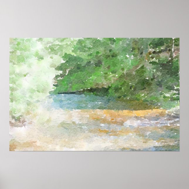 River and Forest Abstract Watercolor Painting Poster (Front)