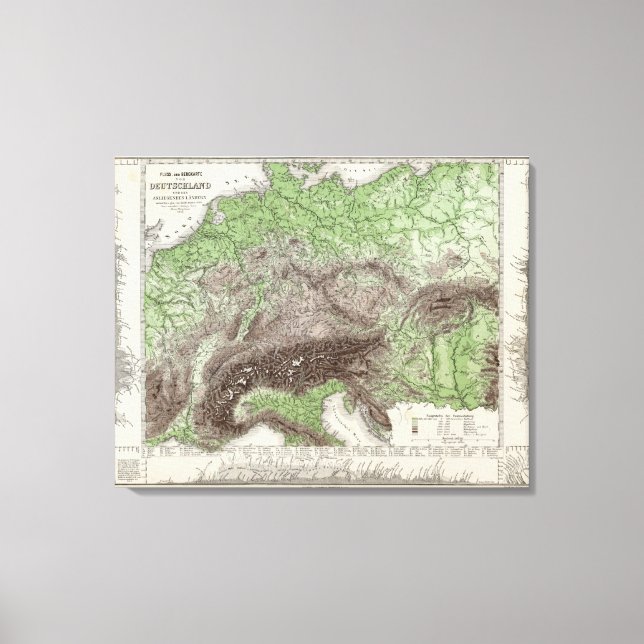 River and Mountain Map of Germany Canvas Print (Front)