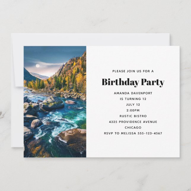 River and Mountains Scenic Photo Birthday Invitation (Front)