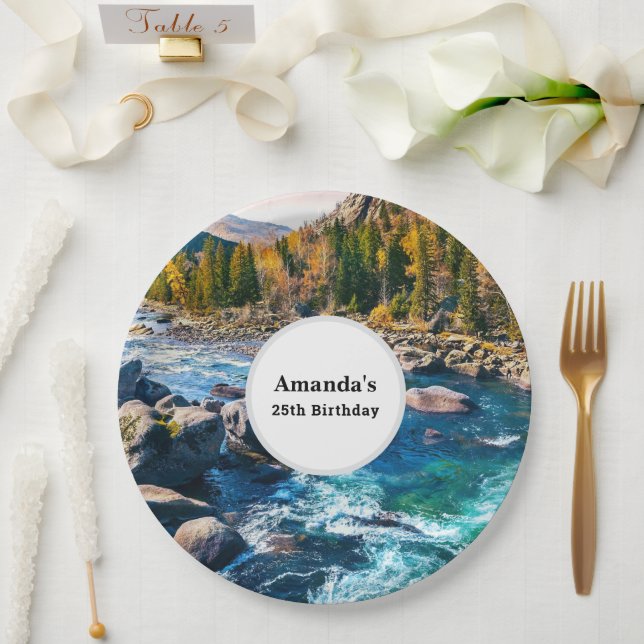 River and Mountains Scenic Photo Birthday Paper Plate (Wedding)