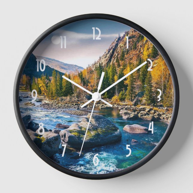River and Mountains Scenic Photo Clock (Front)