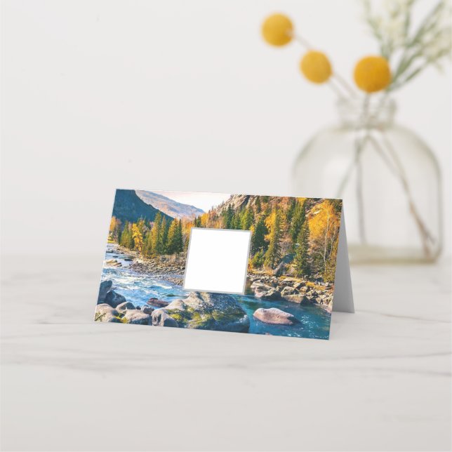 River and Mountains Scenic Photo Place Card (Front)