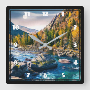 River and Mountains Scenic Photo Square Wall Clock