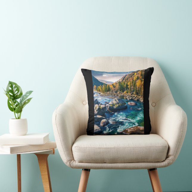 River and Mountains Scenic Photo Throw Pillow (Chair)