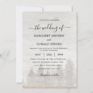 River and trees barn wedding invitation