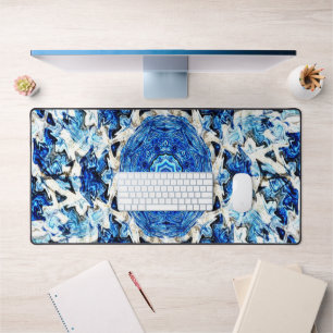 River blue white black mandala abstract desk mat