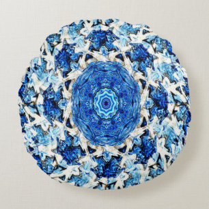 River blue white black mandala abstract...... round pillow
