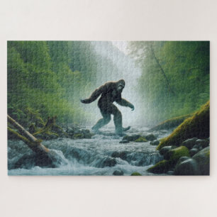River Crossing Bigfoot, Bigfoot, serene forest Jigsaw Puzzle