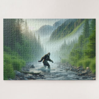 River Crossing Bigfoot, Bigfoot, serene forest Jigsaw Puzzle