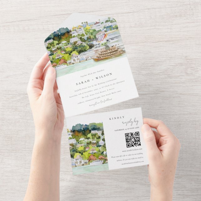 River Cruise Country Landscape Wedding QR Code All In One Invitation (Tearaway)