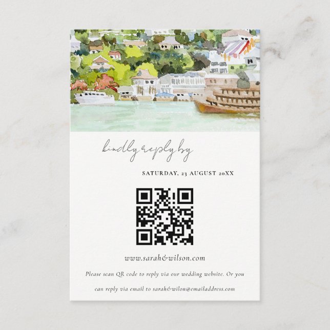River Cruise Countryside Wedding RSVP QR Code Enclosure Card (Front)