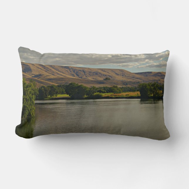 river, desert and farmland landscape, peaceful lumbar pillow (Front)