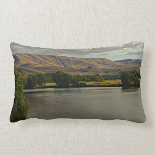 river, desert and farmland landscape, peaceful lumbar pillow