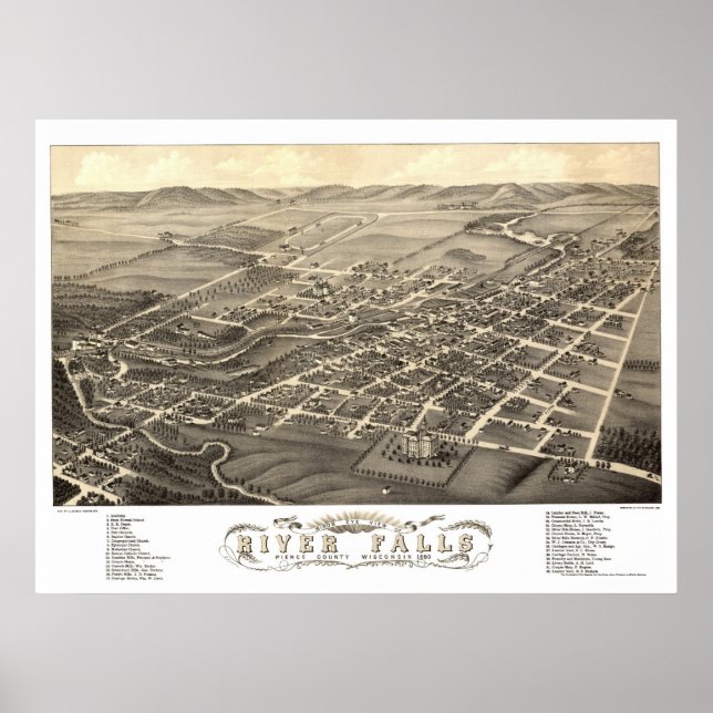 River Falls, WI Panoramic Map - 1880 Poster (Front)
