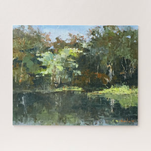 River Forest Scene Original Painting Challenging Jigsaw Puzzle