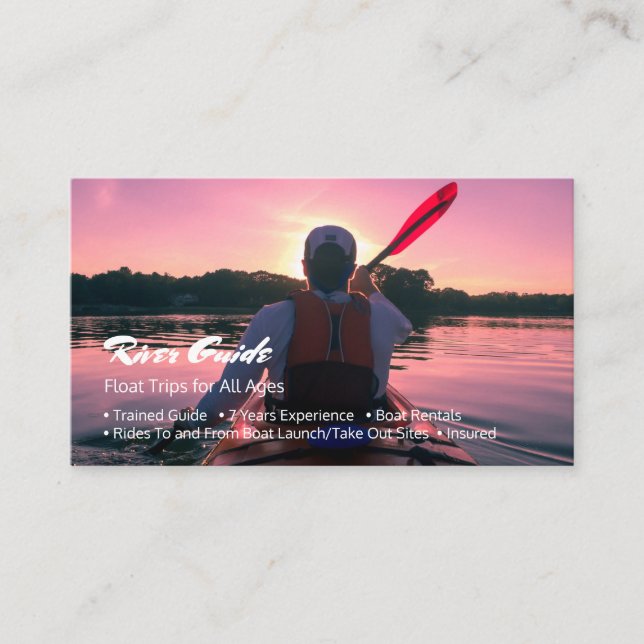 River Guide, Kayaking at Sunset, DIY Profession Business Card (Front)