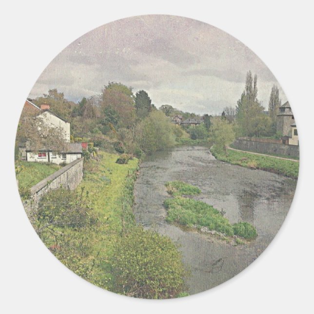 River Hafren in Newtown, Powys Classic Round Sticker (Front)