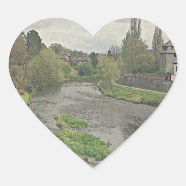 River Hafren in Newtown, Powys Heart Sticker (Front)
