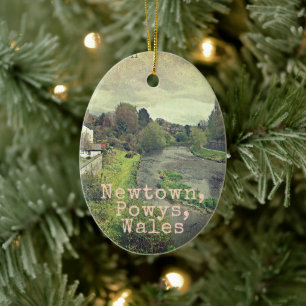 River Hafren in Newtown, Powys, Wales Ceramic Ornament