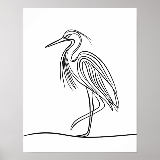 River Heron Line Poster d'art Irish Wildlife (Devant)