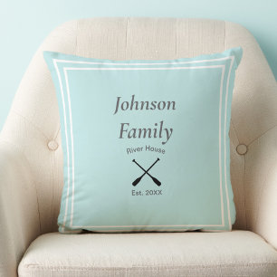River House custom family name year established Throw Pillow