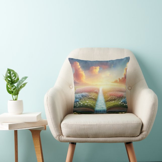 River In A Meadow Open Book Throw Pillow (Chair)