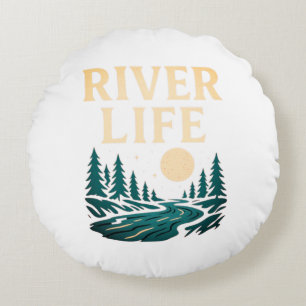 River Is Life Round Pillow – Nature Inspired Home