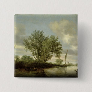 River Landscape, 1645 2 Inch Square Button