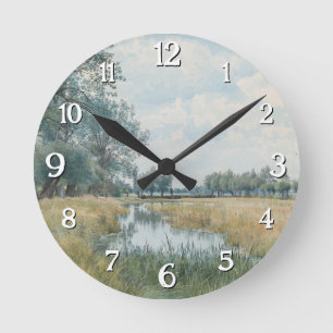River Landscape near St. Ives, Huntingdonshire Round Clock