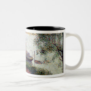 River Landscape with a boat Two-Tone Coffee Mug
