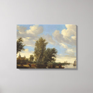River Landscape with Ferry, 1649 (oil on canvas) Canvas Print
