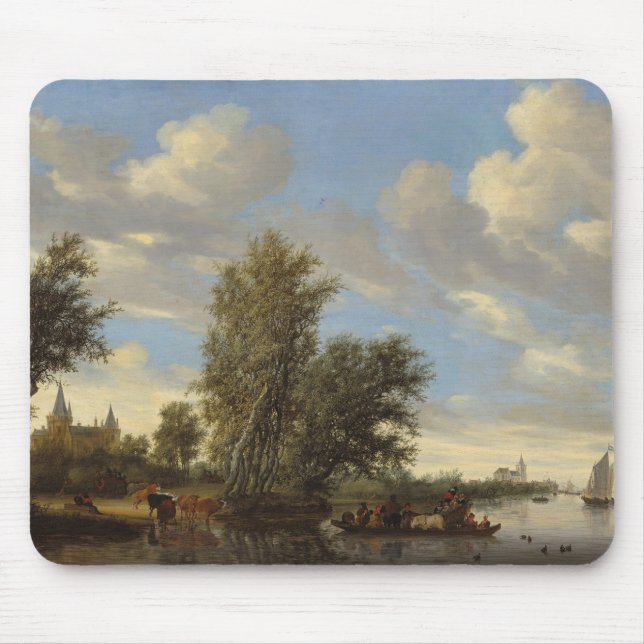 River Landscape with Ferry, 1649 (oil on canvas) Mouse Pad (Front)