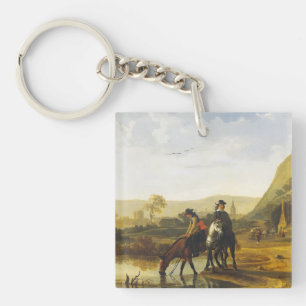 River landscape with riders Aelbert Cuyp Keychain