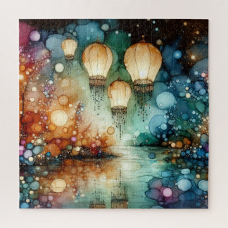 River Lanterns Alcohol Ink Jigsaw Puzzle