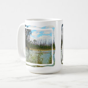 River Murray Australia Large Pelicans Flock, Coffee Mug