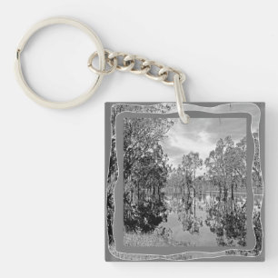 River Murray Black White Photo Gum Tree Reflection Keychain