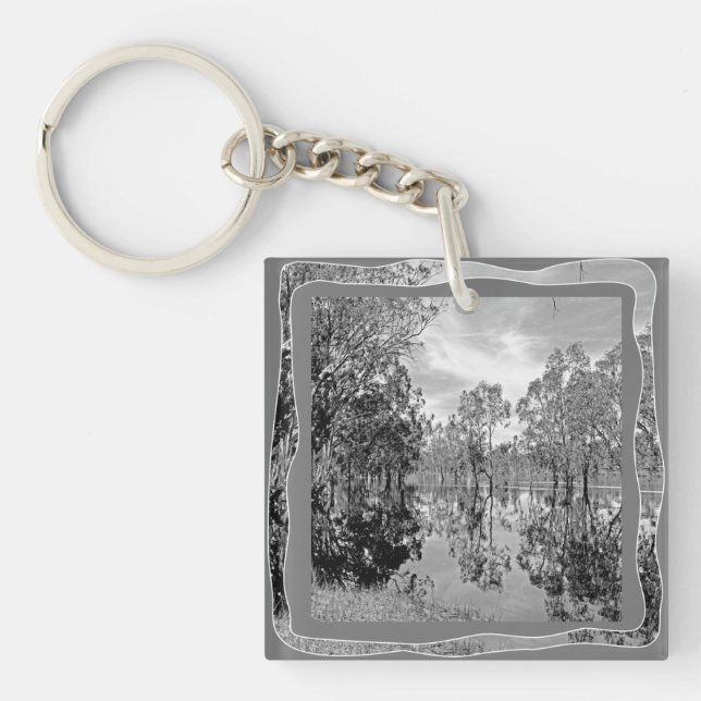 River Murray Black White Photo Gum Tree Reflection Keychain (Front)