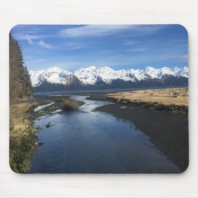 River, Ocean & Snow-Capped Mountains Mouse Pad (Front)