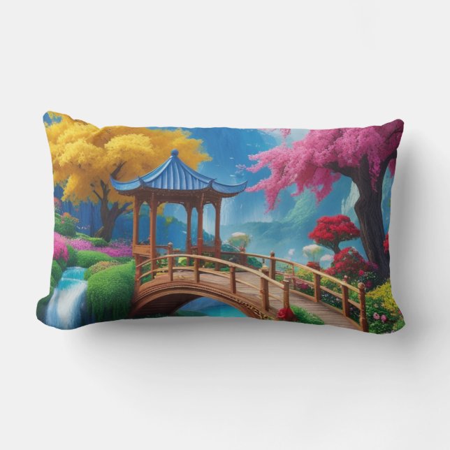 “River of Dreams – Fantasy Turquoise River  Lumbar Pillow (Front)