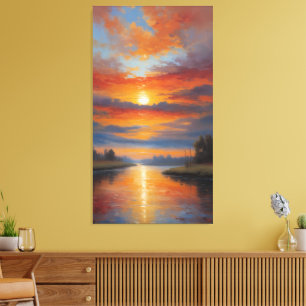 River of Fire: Serene Sunset Reflections Canvas Print