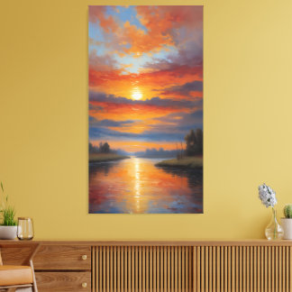 River of Fire: Serene Sunset Reflections Canvas Print
