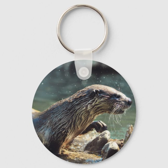 River Otter Animal-lover's Wildlife Photo Keychain (Front)