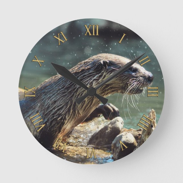 River Otter Animal-lover's Wildlife Photo Round Clock (Front)