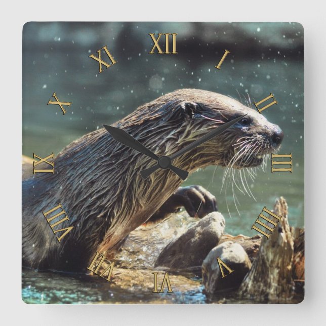 River Otter Animal-lover's Wildlife Photo Square Wall Clock (Front)