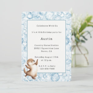 River Otter Blue Bubbles Birthday Invitation